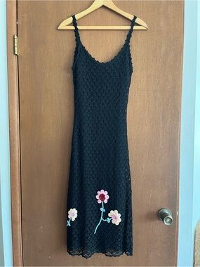 Sue Wong vintage Y2K crochet black floral sequin dress